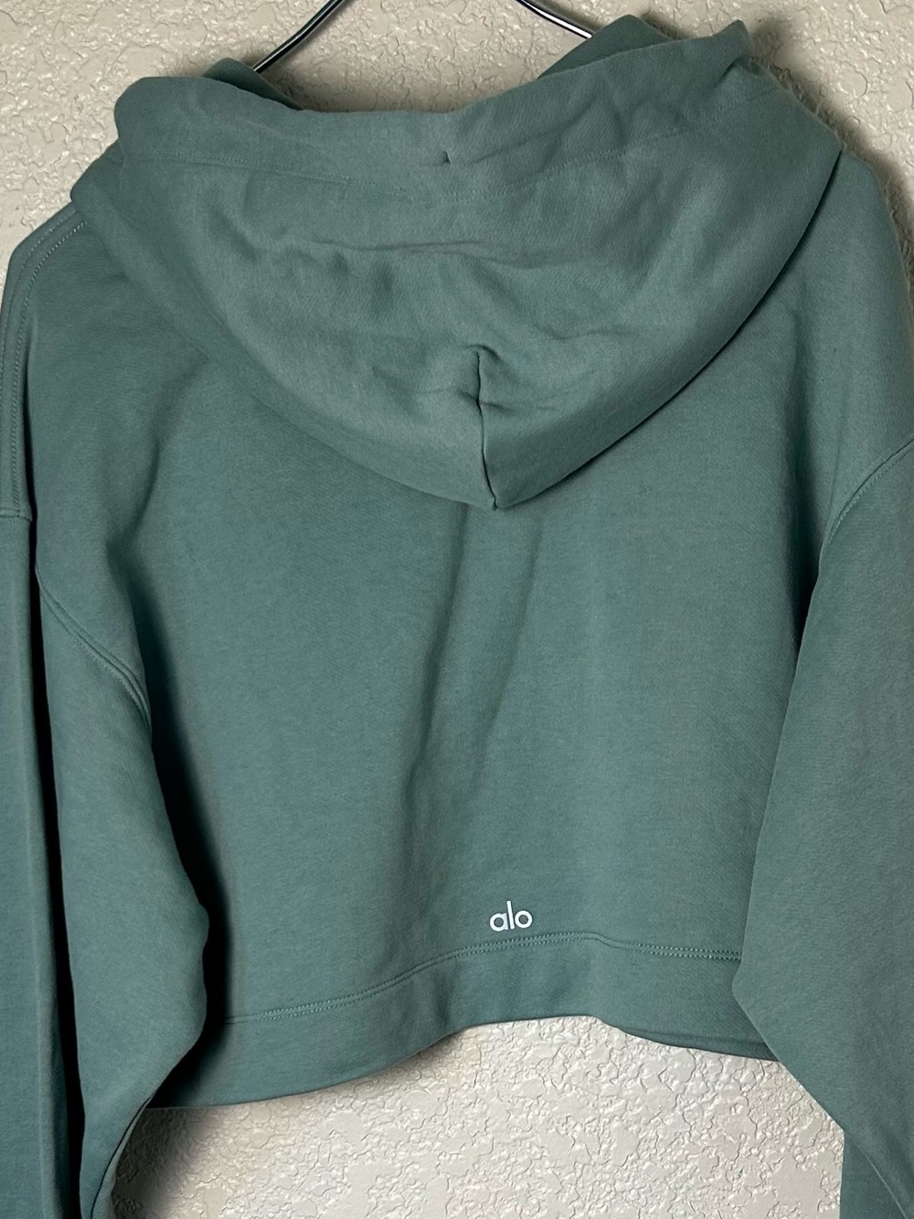 ALO Yoga Cropped Sweatshirt Hoodie Drawstring Teal/Seafoam/Turquoise/Blue/Green